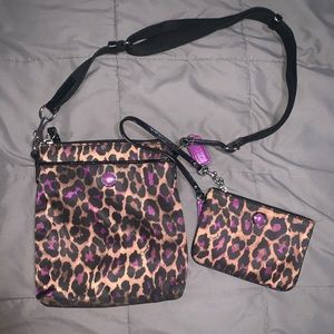 COACH cheetah/ocelot/leopard shoulder bag and coin purse